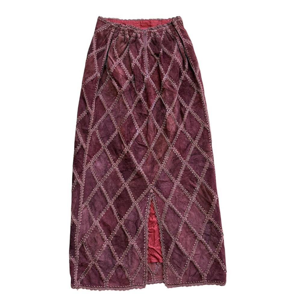 Double D Ranchwear Womens Burgundy Suede Diamond Patchwork Maxi Skirt Size M - Picture 2 of 10
